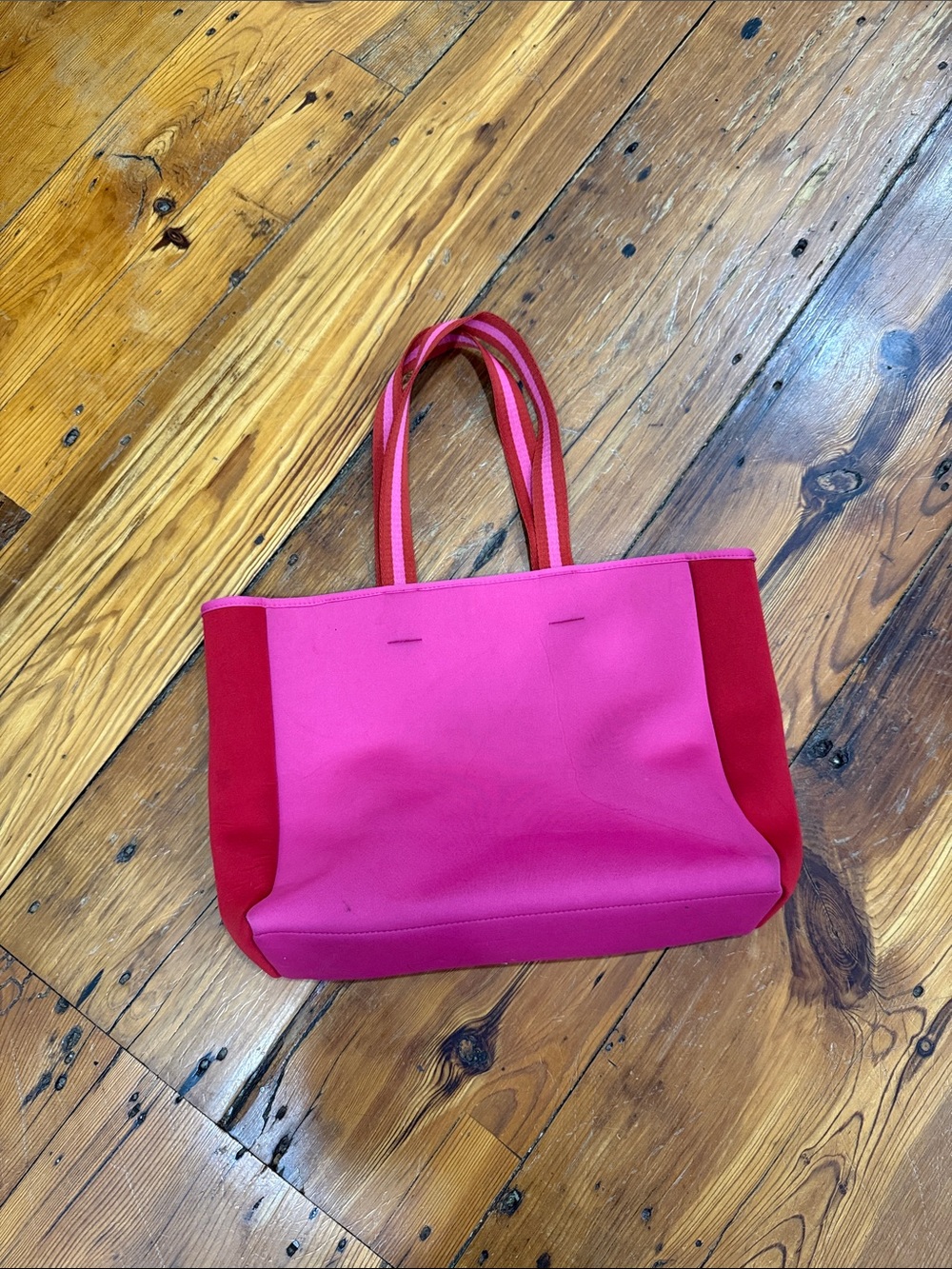SUMMERSALT Pink/Red Colorblock Tote Bag, Snap Closure, Lined, Inner Pockets